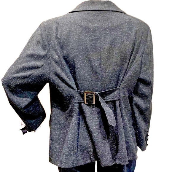 IGIGI Blue Tweed Blazer Jacket Pockets Rear Buckle Lined 2 Button Plus Size 22 - Picture 3 of 9